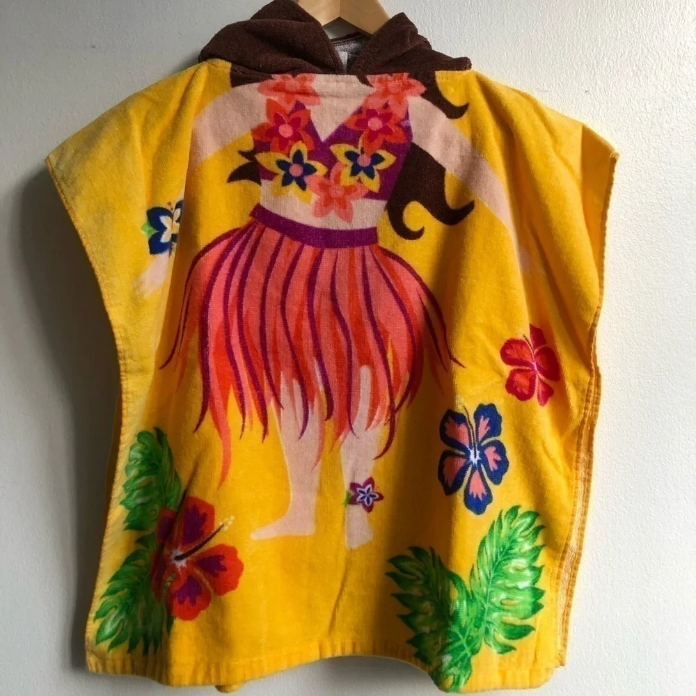 Yellow Hula Girl Floral Swim Towel Cover Up with Hood 🌺